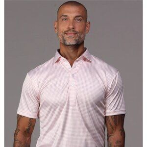 Collars and Co Medium NWT Semi-Spread Collar Polo Orange Grid Mens Golf Career